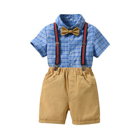 Load image into Gallery viewer, 2 Pieces Set Baby Kid Boys Birthday Party Checked Bow Shirts And Solid Color Rompers Wholesale 230105794
