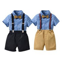 Load image into Gallery viewer, 2 Pieces Set Baby Kid Boys Birthday Party Checked Bow Shirts And Solid Color Rompers Wholesale 230105794
