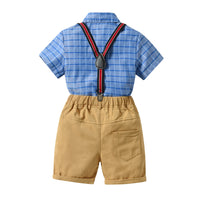 Load image into Gallery viewer, 2 Pieces Set Baby Kid Boys Birthday Party Checked Bow Shirts And Solid Color Rompers Wholesale 230105794
