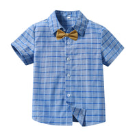 Load image into Gallery viewer, 2 Pieces Set Baby Kid Boys Birthday Party Checked Bow Shirts And Solid Color Rompers Wholesale 230105794
