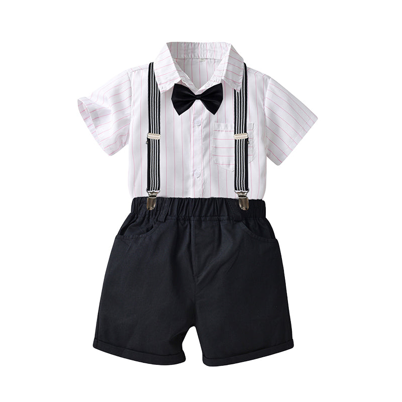 2 Pieces Set Baby Kid Boys Birthday Party Bow Shirts And Color-blocking Rompers Wholesale 230105798