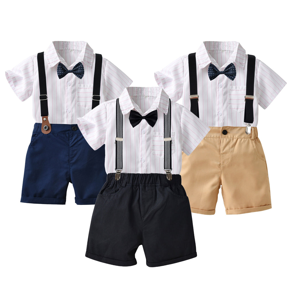 2 Pieces Set Baby Kid Boys Birthday Party Bow Shirts And Color-blocking Rompers Wholesale 230105798