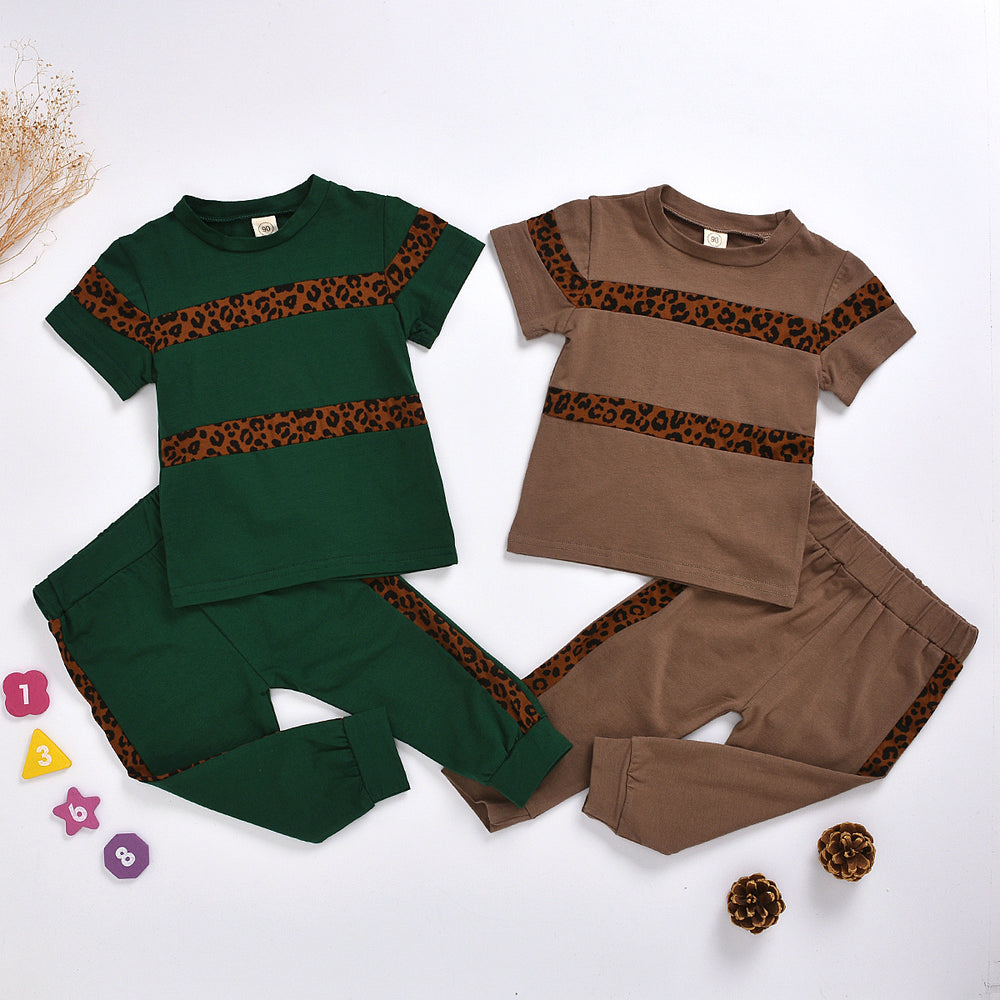2 Pieces Set Baby Kid Unisex Leopard T-Shirts And Pants Wholesale 23010587