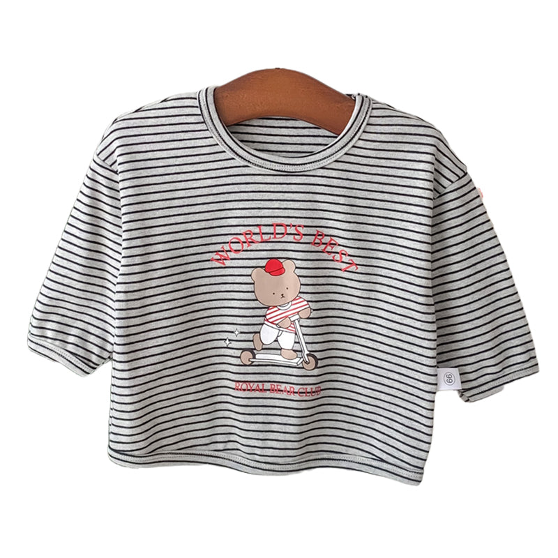 Baby Unisex Striped Letters Cartoon Print Tops Wholesale 230107106