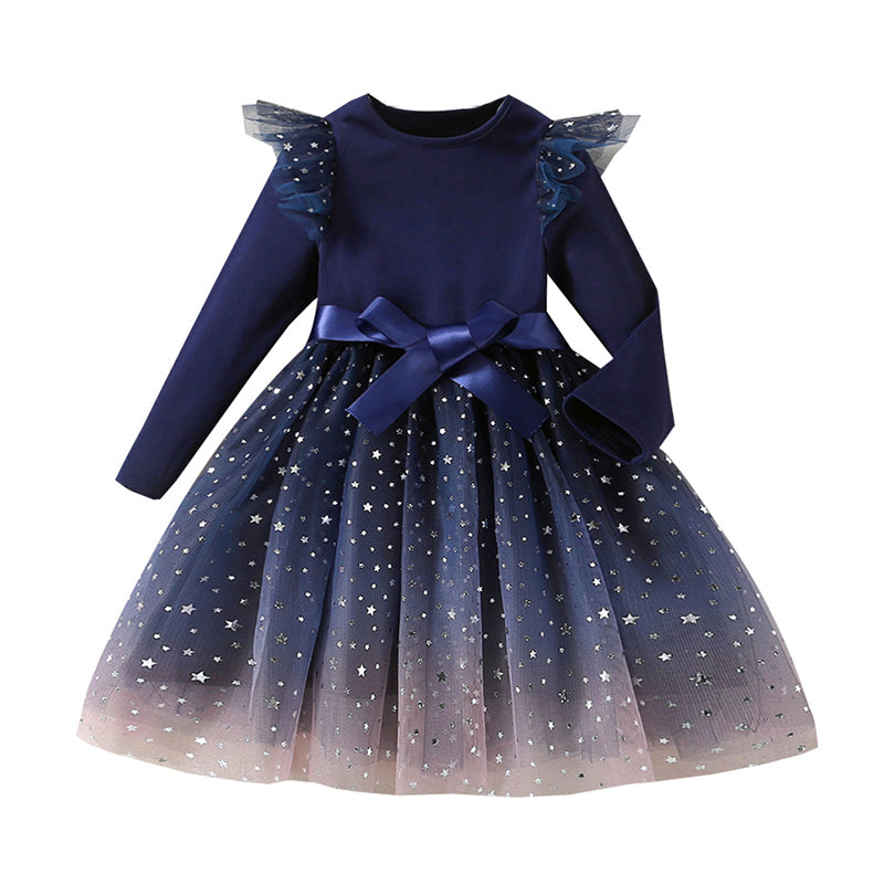 Baby Kid Girls Star Lace Print Dresses Wholesale 230107119