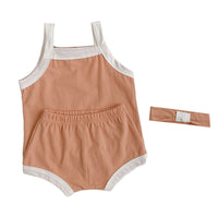 Load image into Gallery viewer, 3 Pieces Set Baby Girls Color-blocking Tank Tops Shorts And Bow Headwear Wholesale 230107124
