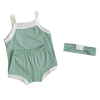 Load image into Gallery viewer, 3 Pieces Set Baby Girls Color-blocking Tank Tops Shorts And Bow Headwear Wholesale 230107124
