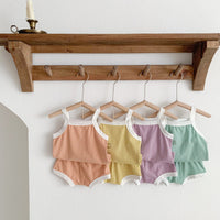 Load image into Gallery viewer, 3 Pieces Set Baby Girls Color-blocking Tank Tops Shorts And Bow Headwear Wholesale 230107124
