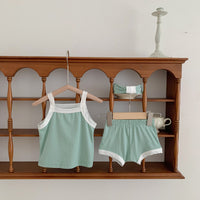 Load image into Gallery viewer, 3 Pieces Set Baby Girls Color-blocking Tank Tops Shorts And Bow Headwear Wholesale 230107124
