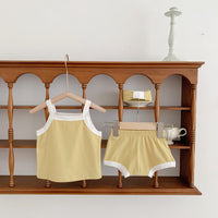 Load image into Gallery viewer, 3 Pieces Set Baby Girls Color-blocking Tank Tops Shorts And Bow Headwear Wholesale 230107124
