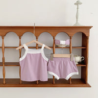 Load image into Gallery viewer, 3 Pieces Set Baby Girls Color-blocking Tank Tops Shorts And Bow Headwear Wholesale 230107124
