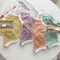 Load image into Gallery viewer, 3 Pieces Set Baby Girls Color-blocking Tank Tops Shorts And Bow Headwear Wholesale 230107124
