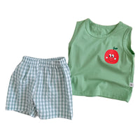 Load image into Gallery viewer, 2 Pieces Set Baby Unisex Fruit Print Tank Tops And Checked Shorts Wholesale 230107126
