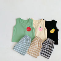 Load image into Gallery viewer, 2 Pieces Set Baby Unisex Fruit Print Tank Tops And Checked Shorts Wholesale 230107126
