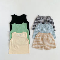 Load image into Gallery viewer, 2 Pieces Set Baby Unisex Fruit Print Tank Tops And Checked Shorts Wholesale 230107126
