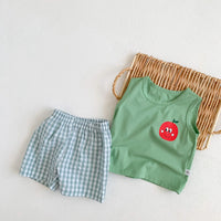 Load image into Gallery viewer, 2 Pieces Set Baby Unisex Fruit Print Tank Tops And Checked Shorts Wholesale 230107126
