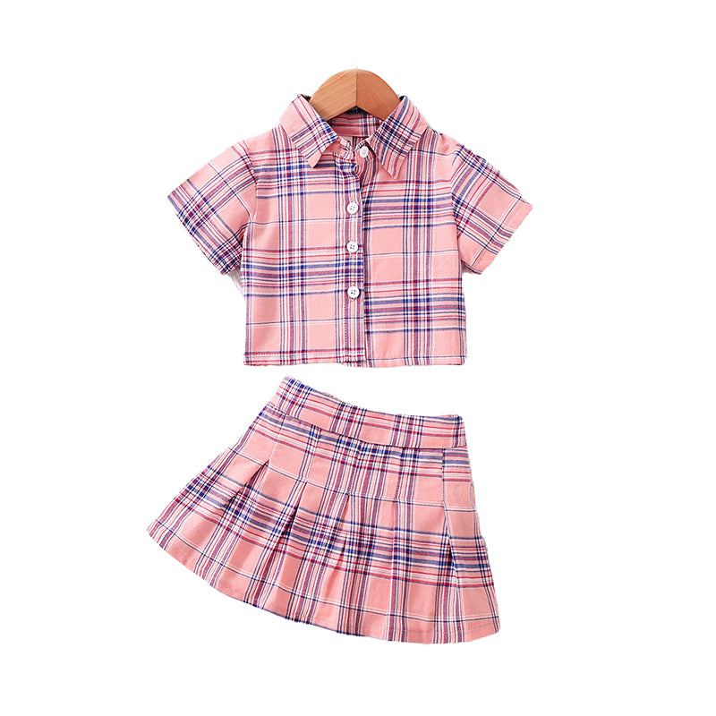 2 Pieces Set Baby Kid Girls Checked Tops And Skirts Wholesale 230107145
