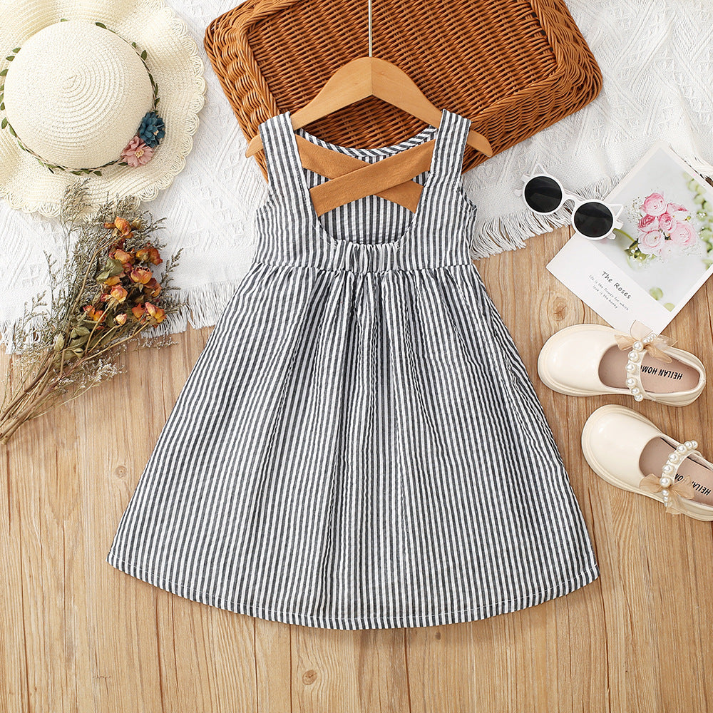 Baby Kid Girls Striped Dresses Wholesale 230107154