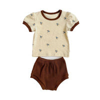 Load image into Gallery viewer, 2 Pieces Set Baby Girls Flower Checked Print Tops And Solid Color Shorts Wholesale 230107161

