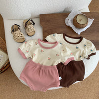 Load image into Gallery viewer, 2 Pieces Set Baby Girls Flower Checked Print Tops And Solid Color Shorts Wholesale 230107161
