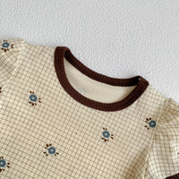 Load image into Gallery viewer, 2 Pieces Set Baby Girls Flower Checked Print Tops And Solid Color Shorts Wholesale 230107161
