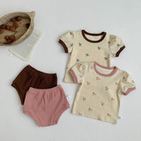 Load image into Gallery viewer, 2 Pieces Set Baby Girls Flower Checked Print Tops And Solid Color Shorts Wholesale 230107161
