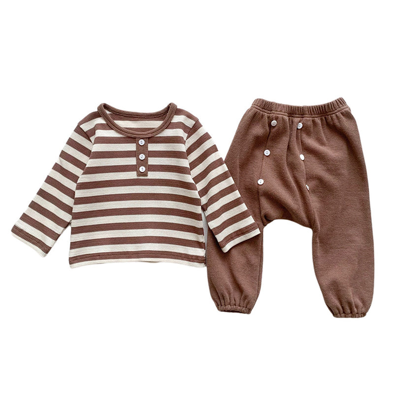 2 Pieces Set Baby Unisex Striped Tops And Solid Color Pants Wholesale 230107169
