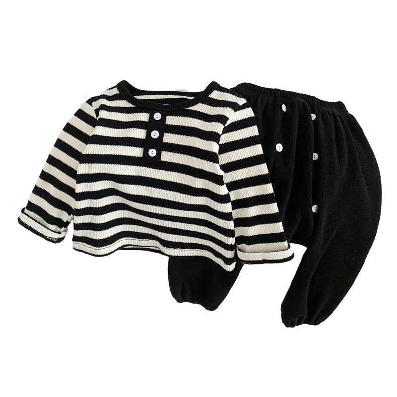 2 Pieces Set Baby Unisex Striped Tops And Solid Color Pants Wholesale 230107169