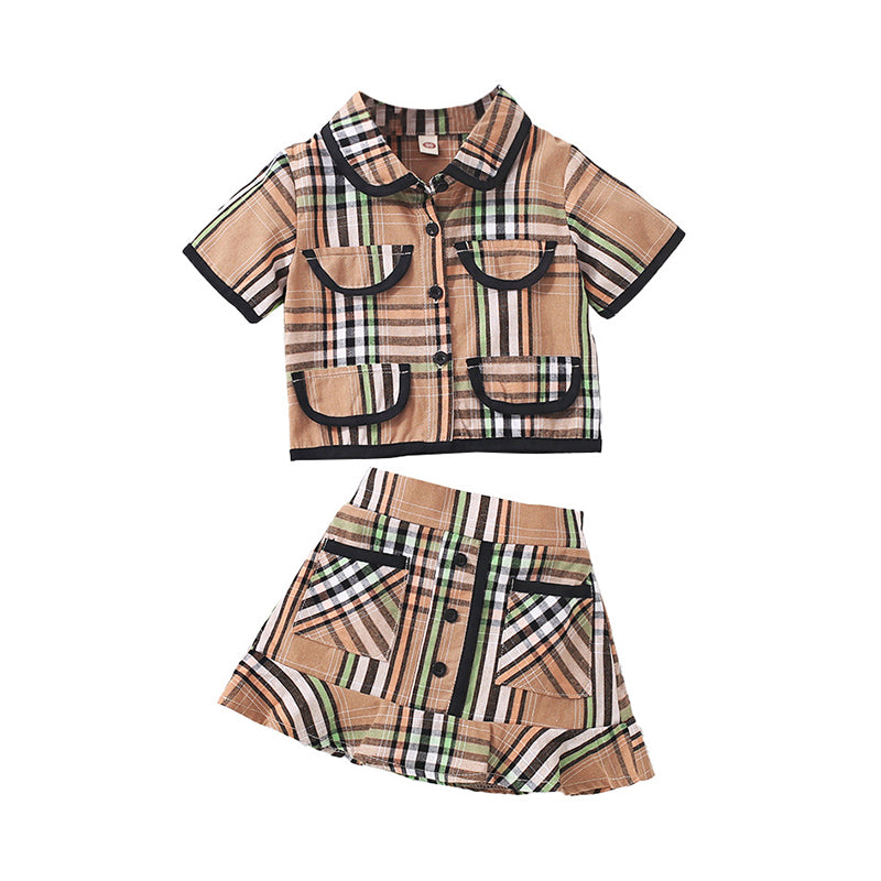 2 Pieces Set Baby Kid Girls Checked Tops And Skirts Wholesale 230107184