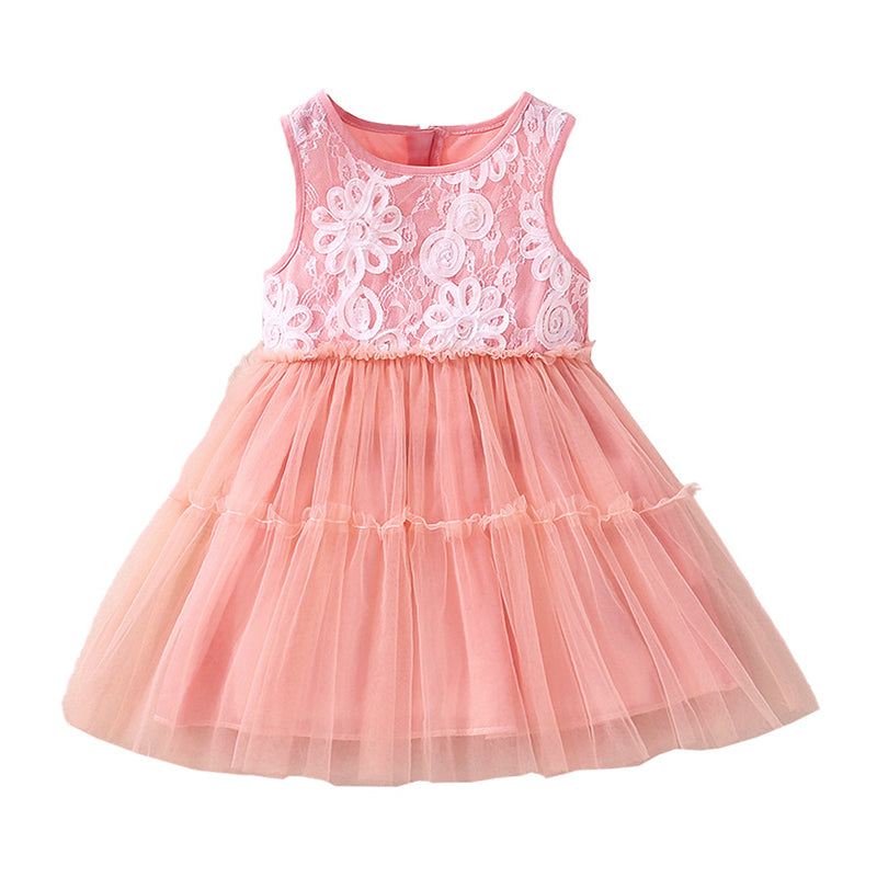 Kid Girls Color-blocking Lace Dresses Wholesale 230107192