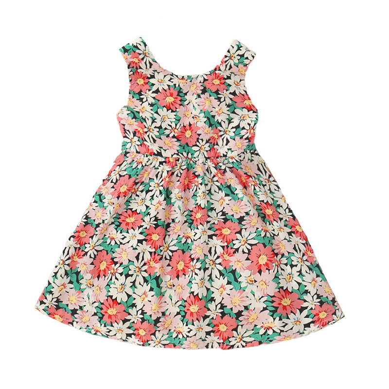 Baby Kid Girls Flower Bow Print Dresses Wholesale 230107201