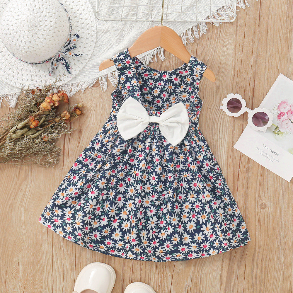 Baby Kid Girls Flower Bow Print Dresses Wholesale 230107207