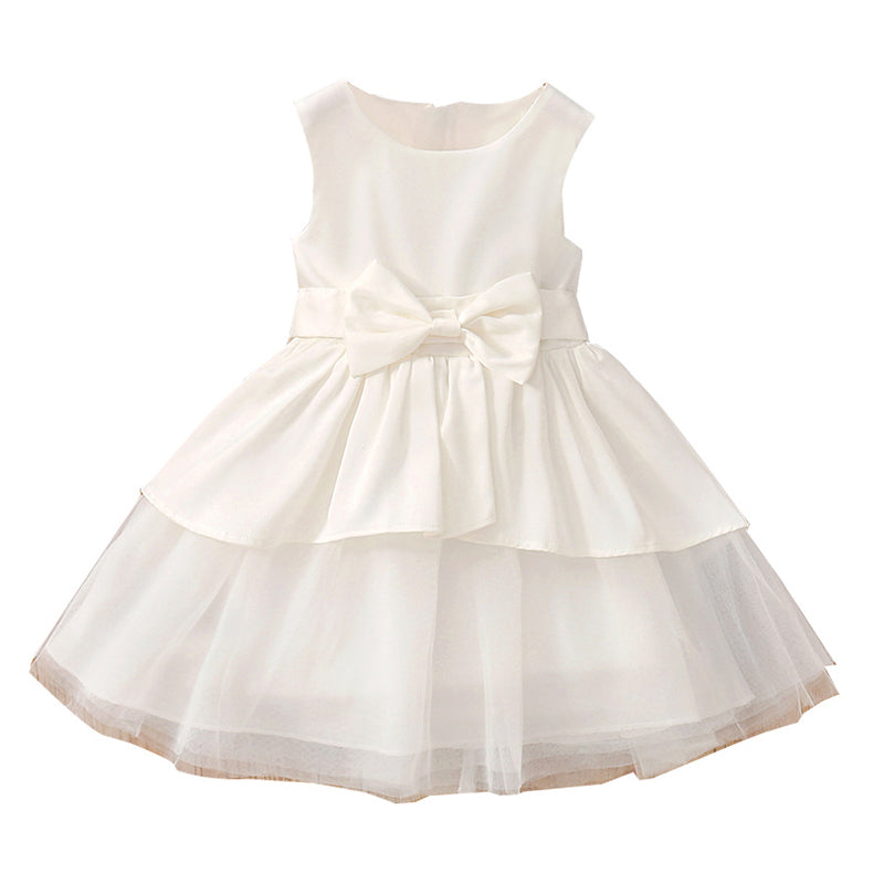 Kid Girls Solid Color Bow Dresses Wholesale 230107210