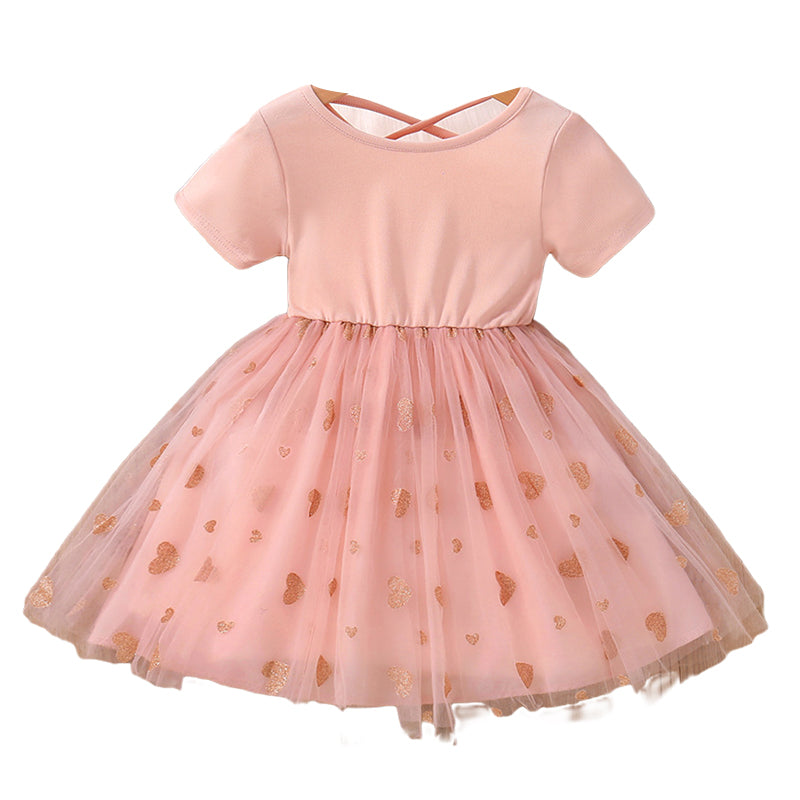 Baby Kid Girls Color-blocking Love heart Valentine's Day Dresses Wholesale 230107211