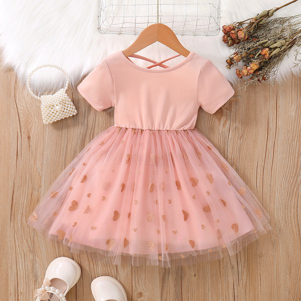 Baby Kid Girls Color-blocking Love heart Valentine's Day Dresses Wholesale 230107211