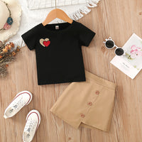 Load image into Gallery viewer, 2 Pieces Set Baby Kid Girls Love heart T-Shirts And Solid Color Skirts Wholesale 230107218
