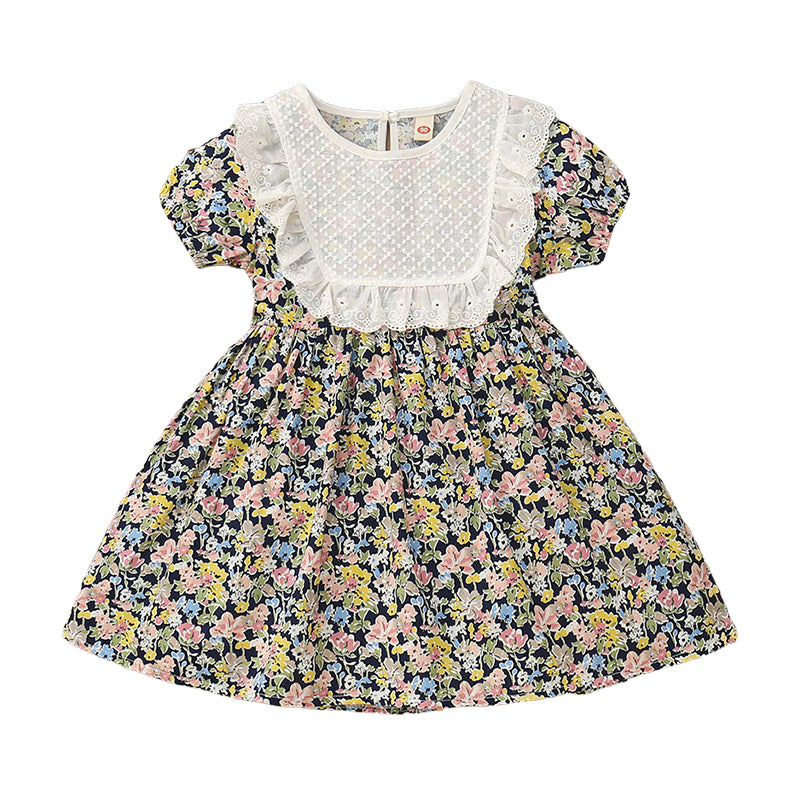 Baby Kid Girls Flower Print Dresses Wholesale 230107228