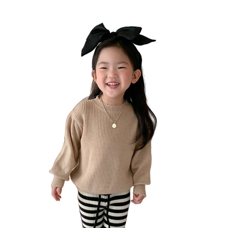 Baby Kid Girls Solid Color Muslin&Ribbed Sweaters Wholesale 230107296