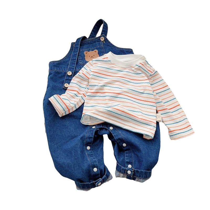 2 Pieces Set Baby Unisex Striped Tops And Cartoon Jumpsuits Wholesale 230107304