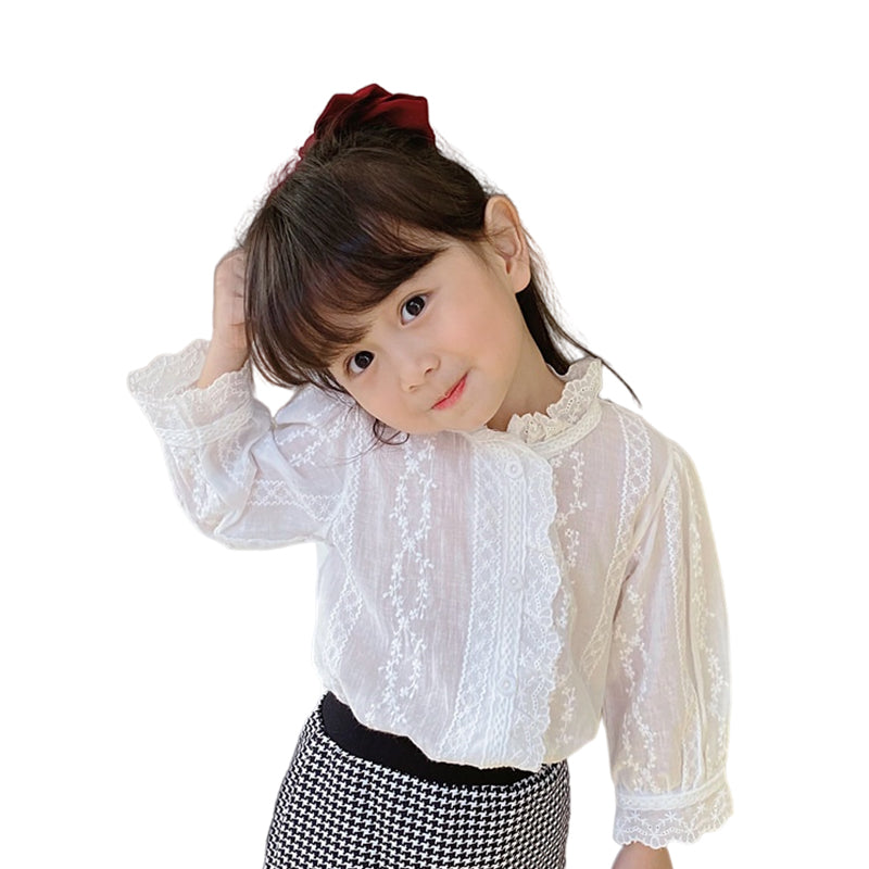 Baby Kid Girls Flower Lace Embroidered Blouses Wholesale 23010733