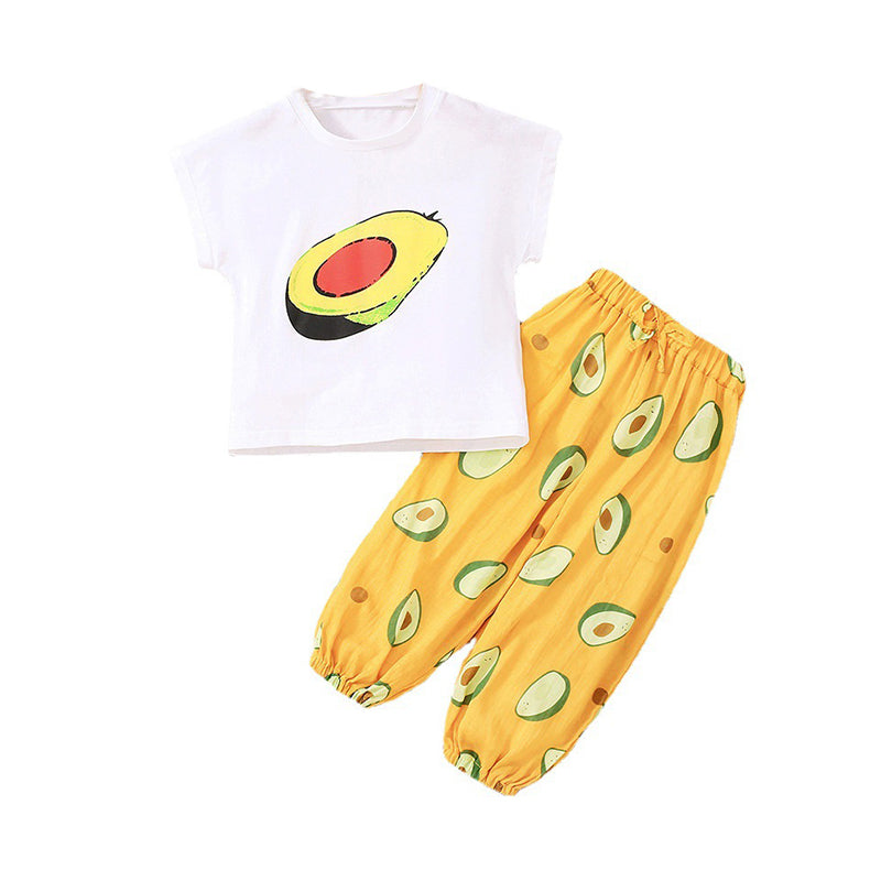 2 Pieces Set Baby Kid Girls Fruit Print T-Shirts And Pants Wholesale 230107339