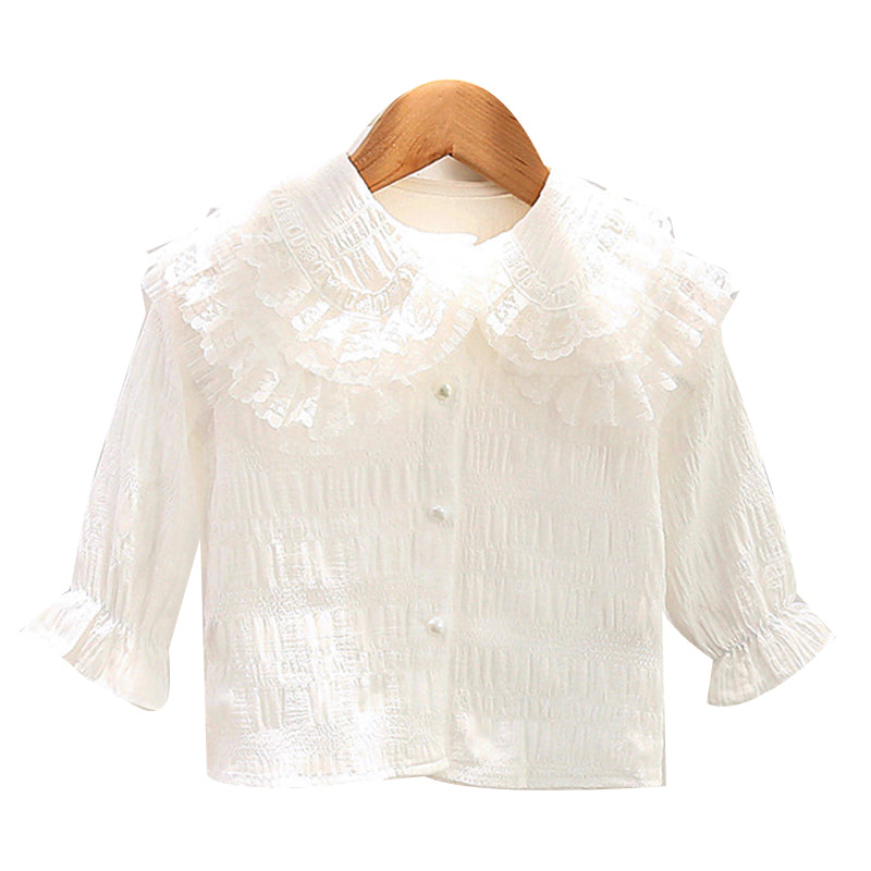 Baby Kid Girls Solid Color Lace Blouses Wholesale 23010735