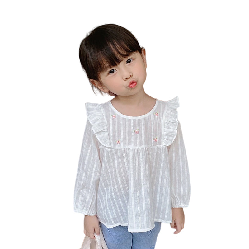 Baby Kid Girls Striped Flower Embroidered Tops Wholesale 23010738