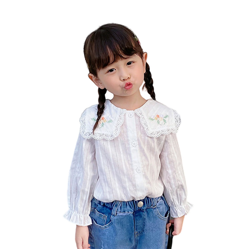 Baby Kid Girls Flower Embroidered Shirts Wholesale 23010748