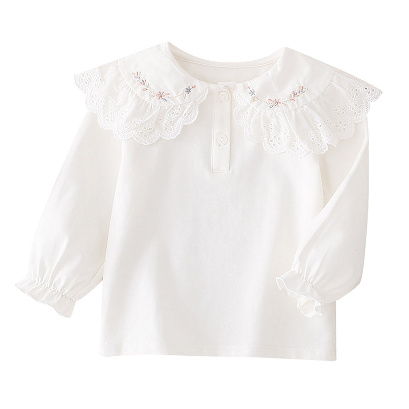 Baby Kid Girls Flower Embroidered Shirts Wholesale 23010782