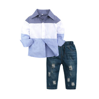 Load image into Gallery viewer, 2 Pieces Set Baby Kid Boys Color-blocking Shirts And Ripped Jeans Wholesale 23011003
