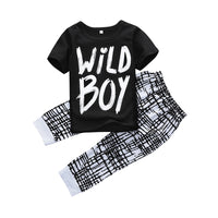 Load image into Gallery viewer, 2 Pieces Set Baby Boys Letters T-Shirts And Checked Pants Wholesale 23011005
