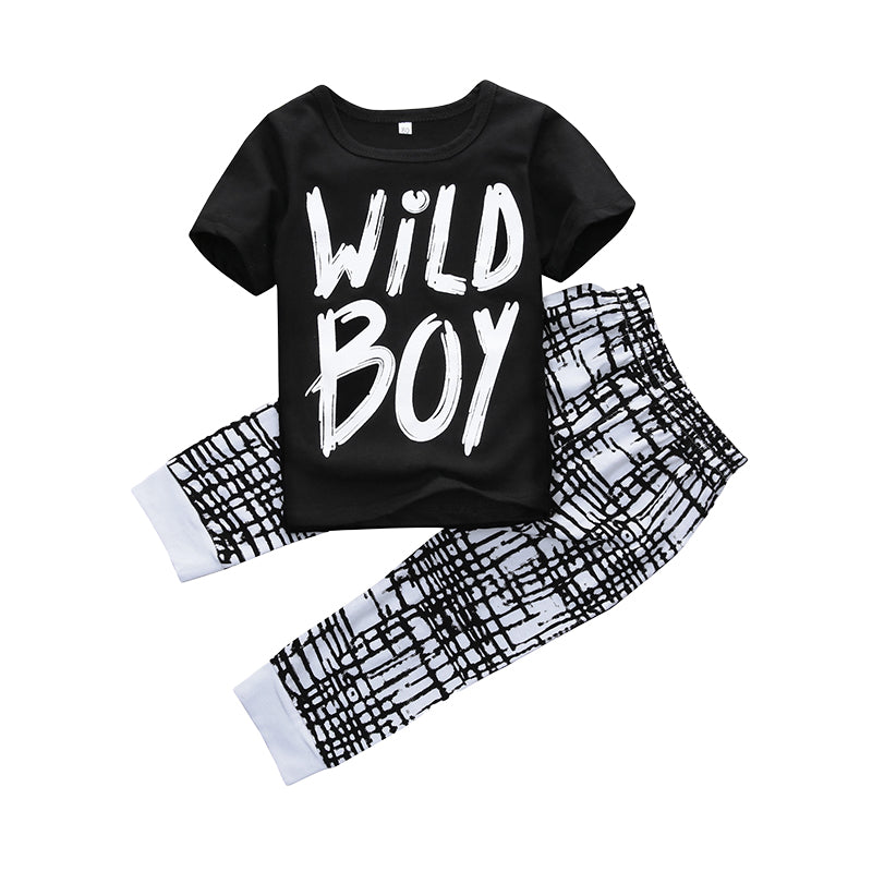 2 Pieces Set Baby Boys Letters T-Shirts And Checked Pants Wholesale 23011005