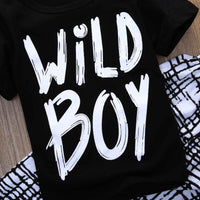 Load image into Gallery viewer, 2 Pieces Set Baby Boys Letters T-Shirts And Checked Pants Wholesale 23011005
