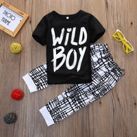 Load image into Gallery viewer, 2 Pieces Set Baby Boys Letters T-Shirts And Checked Pants Wholesale 23011005
